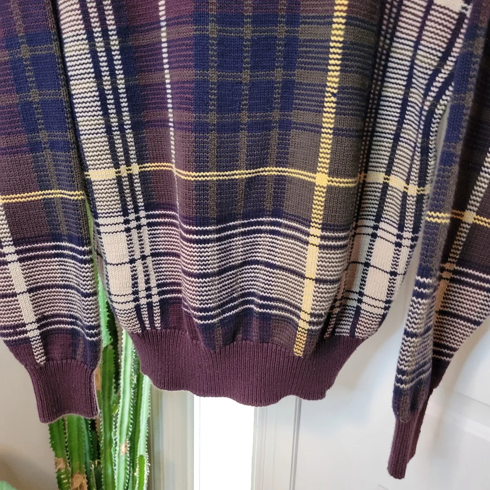 Vintage‎ Nautica Gorgeous Heavyweight 100% Cotton Plaid Sweater, Size Mens Large